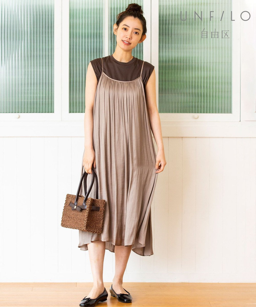 【Sサイズ有】撥水Tシャツ×キャミソールワンピースセット, ブラックワンピース×ベージュT, 32 キャミソールワンピースS