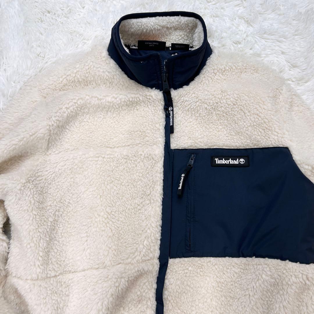 ✨美品✨ ティンバーランド ボアロングフリース クリーム×ネイビー M〜