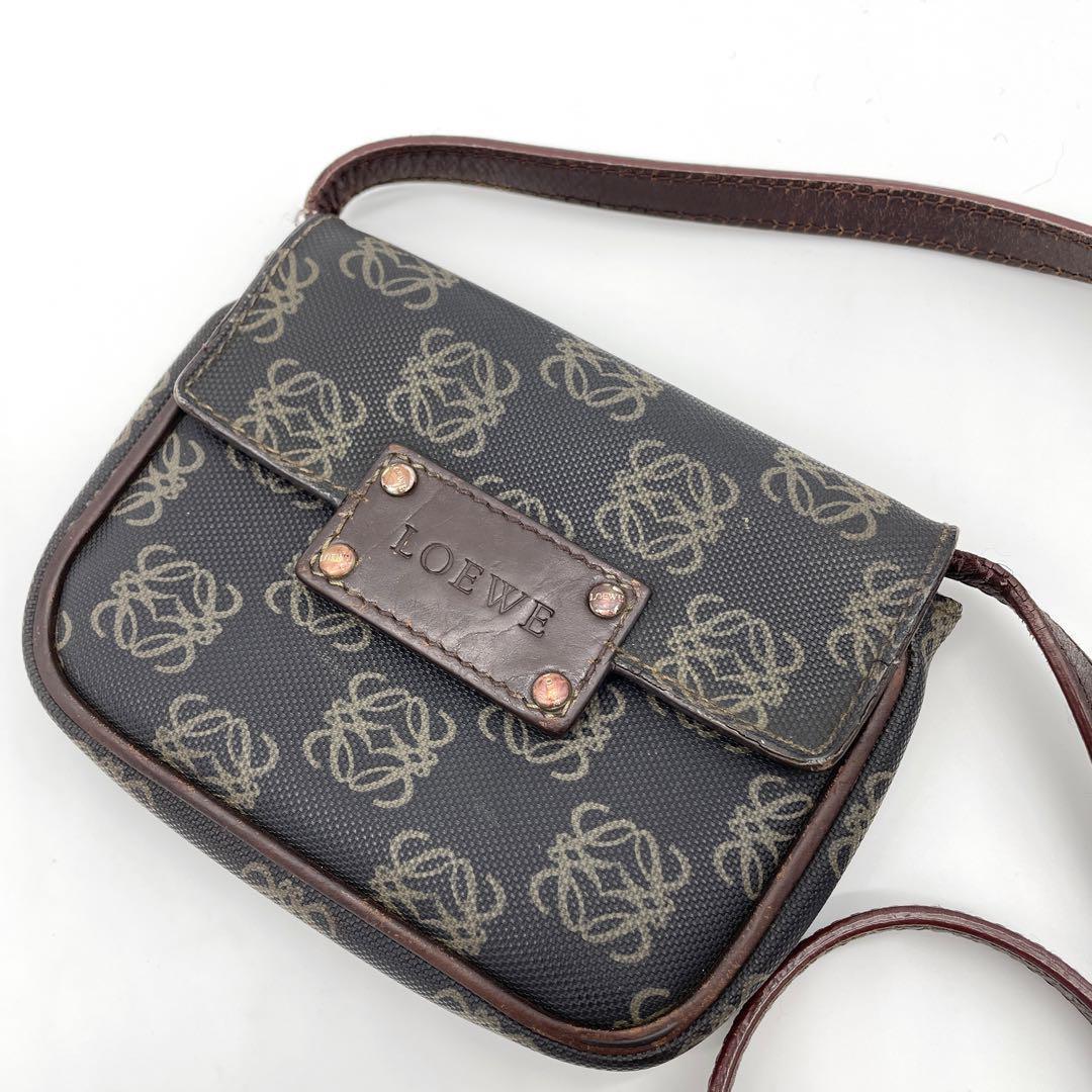 【稀少】ロエベ ミニショルダーバッグ 2way アナグラム柄 PVC レザー